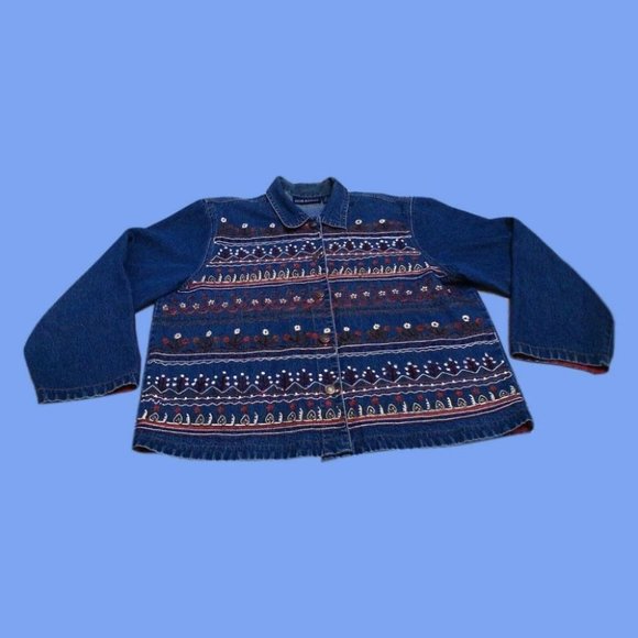 Jane Ashley Women's Shirt Embroidered Denim Cotton Long Sleeve Medium Blue Large - Picture 8 of 16